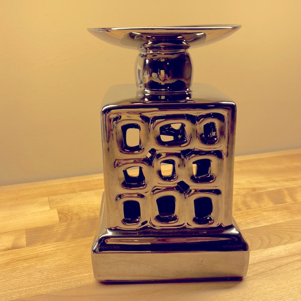 Square silver candle holder
